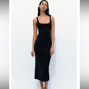 NWT Zara Fitted MIDI Dress, Black, XS